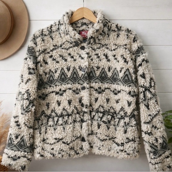 Jackets & Blazers - True‎ Grit Sherpa Jacket Women Medium Boho Aztec Shaggy Fleece Cozy Western.